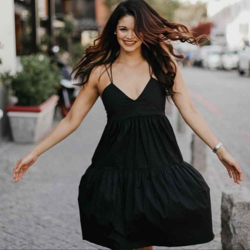 Zara Women’s Poplin Strappy Dress With Pockets Black Size XS NWOT